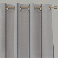 Blue Striped Linen Eyelet Curtains - Ronja Deep Blue - Natural base fabric.