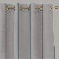 Blue Striped Linen Eyelet Curtains - Ronja Denim - Natural base fabric.