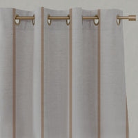 Orange Striped Linen Eyelet Curtains - Ronja Tangerine - Natural base fabric.