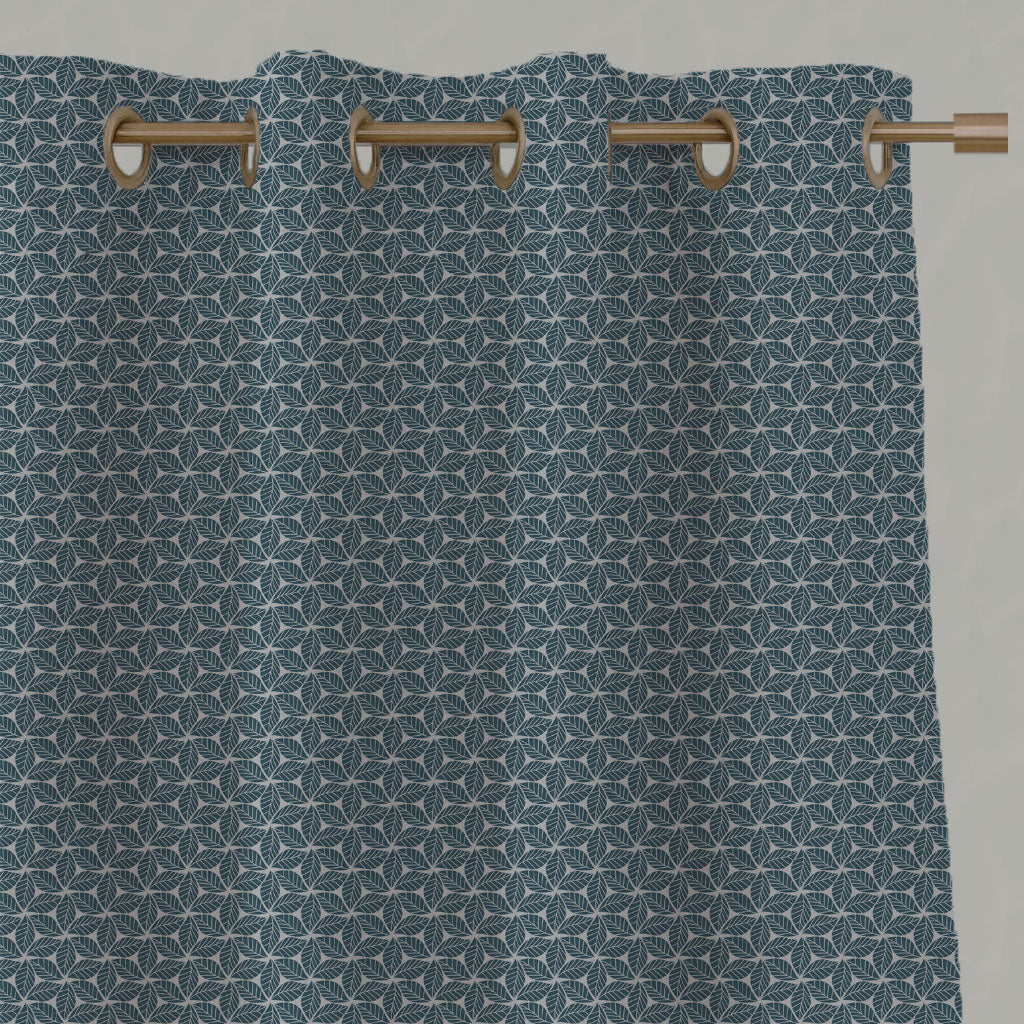 Blue Botanical Linen Eyelet Curtains - Saana Blue Stone - Natural base fabric.