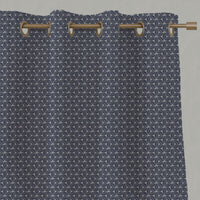 Blue Botanical Linen Eyelet Curtains - Saana Deep Blue - Natural base fabric.