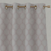 Pink Patterned Linen Eyelet Curtains - Sara-NAT Dusty Pink - Natural base fabric.