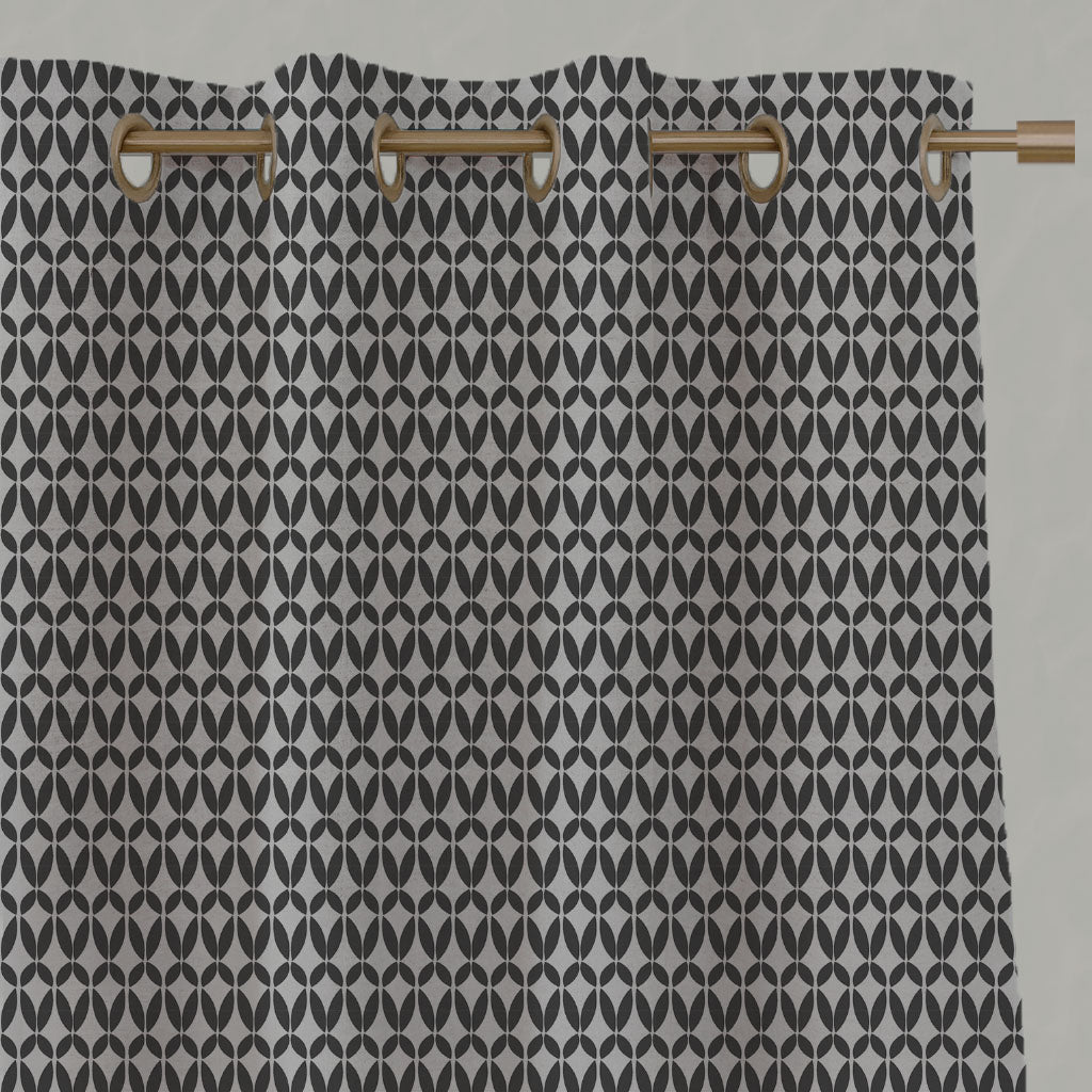 Grey Patterned Linen Eyelet Curtains - Siruna Charcoal - Natural base fabric.