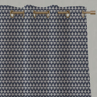 Blue Patterned Linen Eyelet Curtains - Siruna Deep Blue - Natural base fabric.