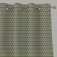 Green Patterned Linen Eyelet Curtains - Siruna Leaf - Natural base fabric.