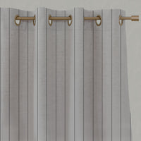 Black Striped Linen Eyelet Curtains - Solveig Noir - Natural base fabric.