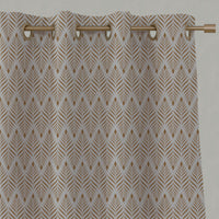 Orange / Yellow Patterned Linen Eyelet Curtains - Sylvia Gold Ochre - Natural base fabric.