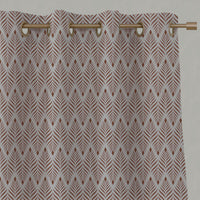 Red / Orange Patterned Linen Eyelet Curtains - Sylvia Terracotta - Natural base fabric.