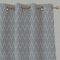 Blue Patterned Linen Eyelet Curtains - Sylvia True Blue - Natural base fabric.