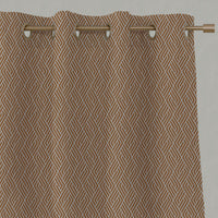 Orange Patterned Linen Eyelet Curtains - Vera Tangerine - Natural base fabric.