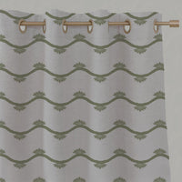Green Abstract Linen Eyelet Curtain - Nelani Khaki - Natural base fabric.