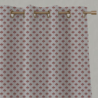 Red Botanical Linen Eyelet Curtain - Olgie Crimson Red - Natural base fabric.