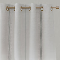 Grey Striped Linen Eyelet Curtains - Berit Greige - White base fabric.