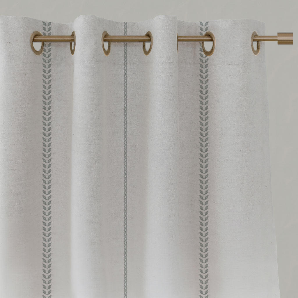 Grey Striped Linen Eyelet Curtains - Berit Greige - White base fabric.