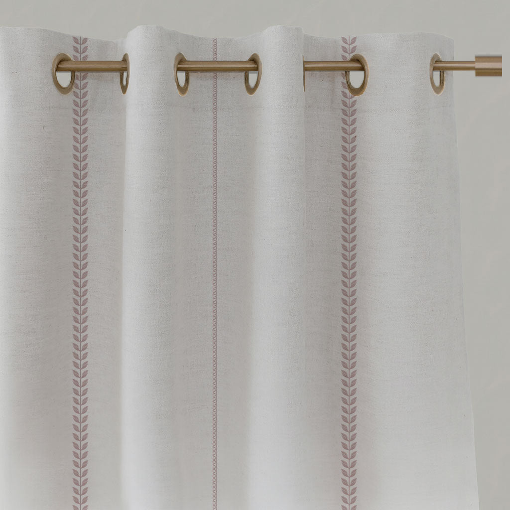 Pink Striped Linen Eyelet Curtains - Berit Peony - White base fabric.