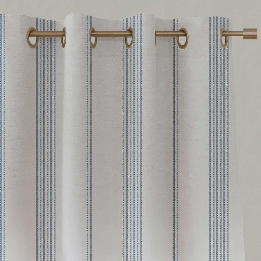 Blue Striped Linen Eyelet Curtains - Brea Agate Blue-WHT - White base fabric.
