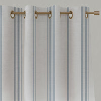 Blue Striped Linen Eyelet Curtains - Brea Agate Blue-WHT - White base fabric.
