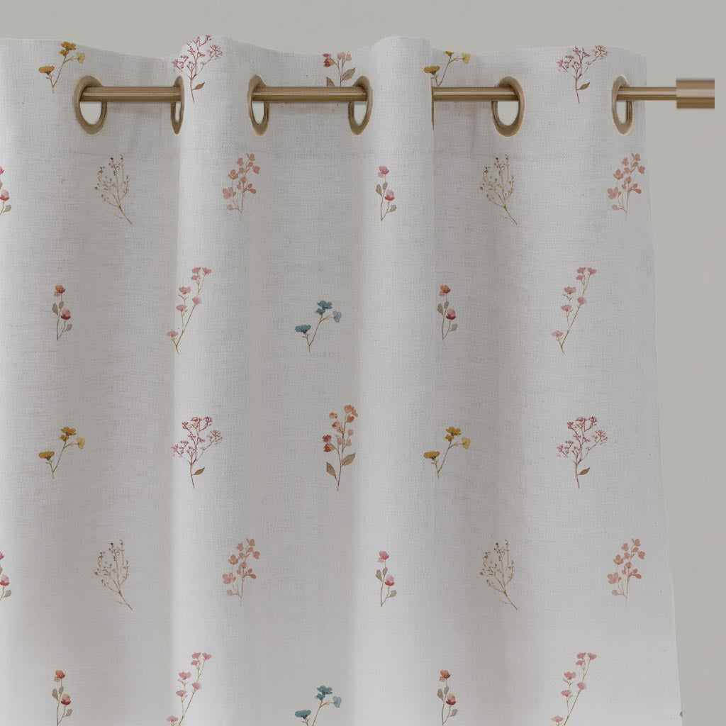Multi-Coloured Floral Linen Eyelet Curtain - Bridget-WHT - White base fabric.