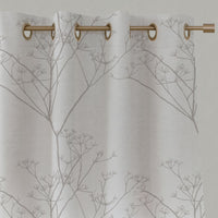 Neutral / Grey Floral Linen Eyelet Curtains - Cicely Grey Sand - White base fabric.