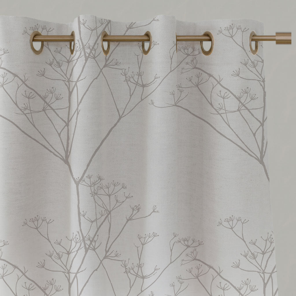Neutral / Grey Floral Linen Eyelet Curtains - Cicely Grey Sand - White base fabric.