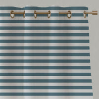 Blue Striped Linen Eyelet Curtains - Della Paris Blue-WHT - White base fabric.