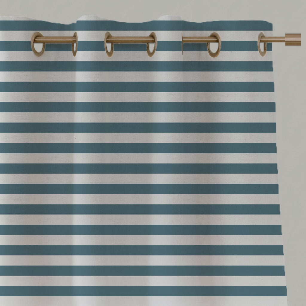 Blue Striped Linen Eyelet Curtains - Della Paris Blue-WHT - White base fabric.