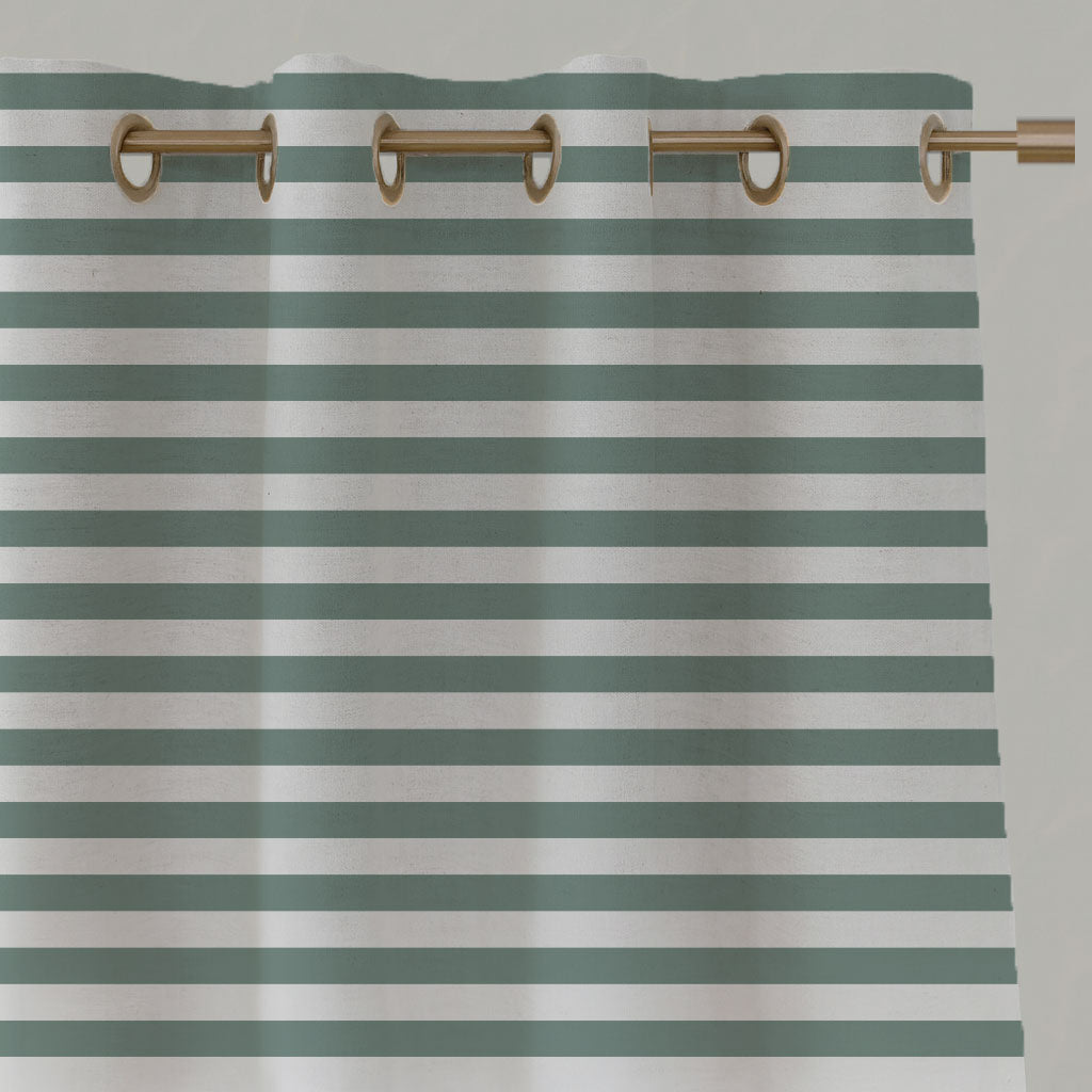 Green Striped Linen Eyelet Curtains - Della Sage-WHT - White base fabric.