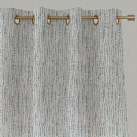 Grey Patterned Linen Eyelet Curtains - Dora-WHT Greige - White base fabric.