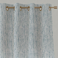 Blue Patterned Linen Eyelet Curtains - Dora-WHT Shadow Blue - White base fabric.