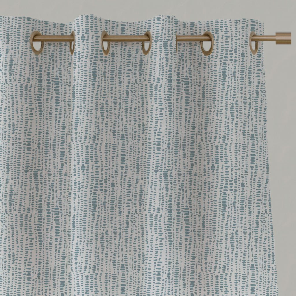 Blue Patterned Linen Eyelet Curtains - Dora-WHT Shadow Blue - White base fabric.