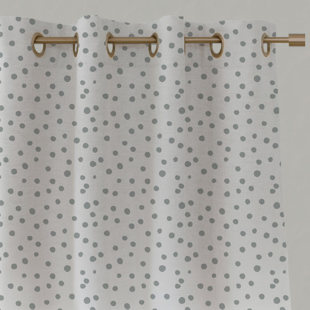 Grey Spotted Linen Eyelet Curtains - Dottie Greige-WHT - White base fabric.