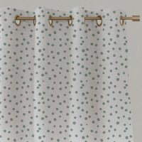 Green Spotted Linen Eyelet Curtains - Dottie Meadow-WHT - White base fabric.
