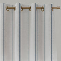 Blue Striped Linen Eyelet Curtains - Elise Blue-WHT - White base fabric.