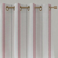 Grey / Red Striped Linen Eyelet Curtains - Elise Dream Red-WHT - White base fabric.