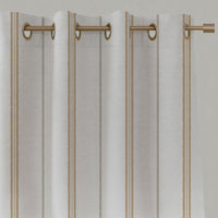 Orange / Yellow Striped Linen Eyelet Curtains - Elise Ochre-WHT - White base fabric.