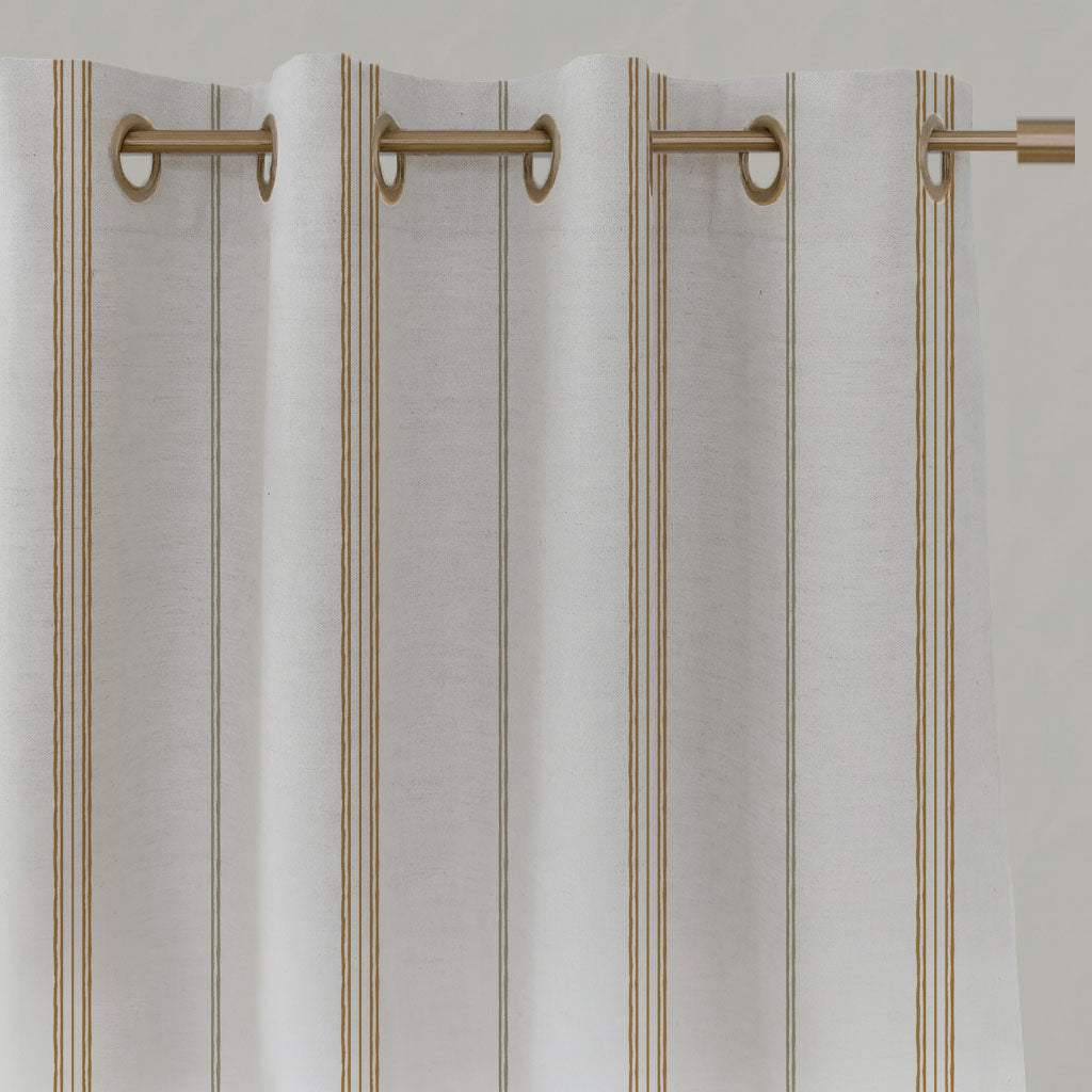 Orange / Yellow Striped Linen Eyelet Curtains - Elise Ochre-WHT - White base fabric.