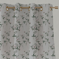 Pink Floral Linen Eyelet Curtains - Estelle Powder Rose - White base fabric.