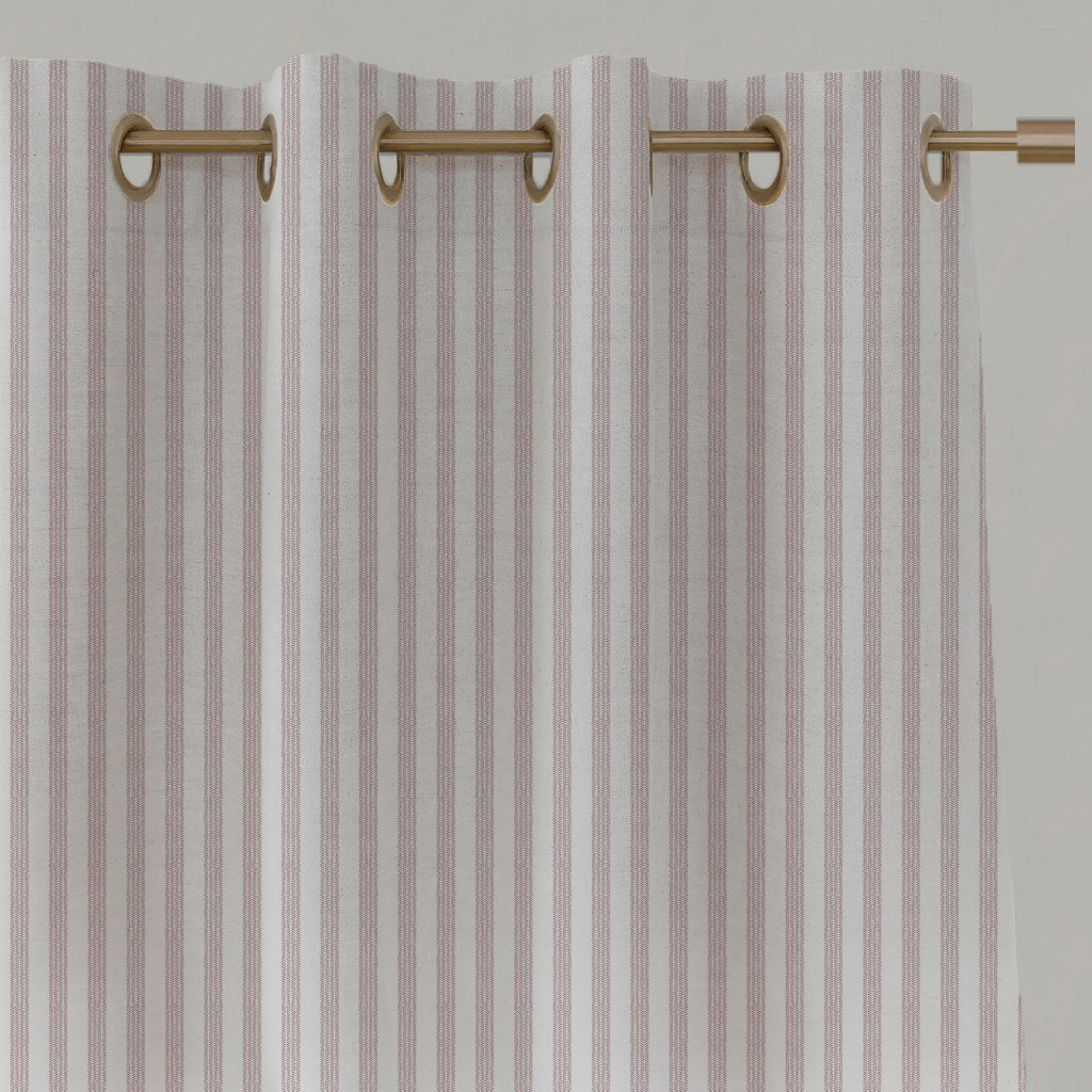 Pink Striped Linen Eyelet Curtains - Evianne Peony-WHT - White base fabric.