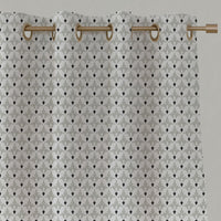 Neutral / Grey Patterned Linen Eyelet Curtains - Fiona Greige Clay - White base fabric.