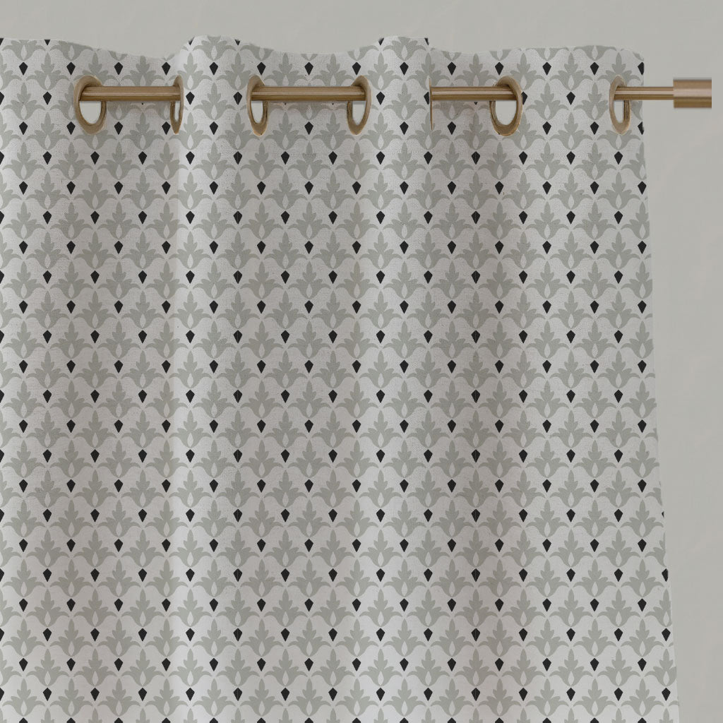 Neutral / Grey Patterned Linen Eyelet Curtains - Fiona Greige Clay - White base fabric.