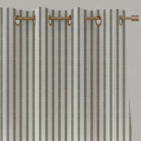 Green Patterned Linen Eyelet Curtain - Fionna Moss-WHT - White base fabric.