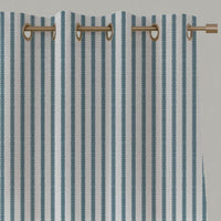 Blue Patterned Linen Eyelet Curtain - Fionna Paris Blue-WHT - White base fabric.