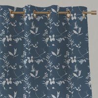 Blue Floral Linen Eyelet Curtains - Flora Ink - White base fabric.