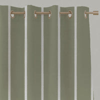 Green Striped Linen Eyelet Curtain - Franny Moss-WHT - White base fabric.