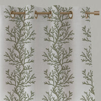 Green Botanical Linen Eyelet Curtains - Galilea Moss - White base fabric.
