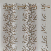 Brown Botanical Linen Eyelet Curtains - Galilea Pastel Brown - White base fabric.