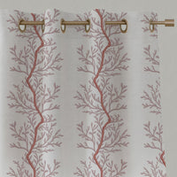 Pink Botanical Linen Eyelet Curtains - Galilea Pink - White base fabric.