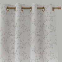 Neutral / Grey Botanical Linen Eyelet Curtains - Goldfinch Grey Sand WHT - White base fabric.