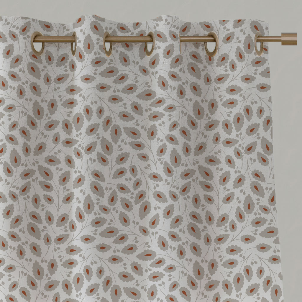 Orange Botanical Linen Eyelet Curtains - Goldie Terracotta-WHT - White base fabric.