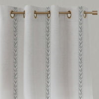 Grey Striped Linen Eyelet Curtains - Helena Greige - White base fabric.